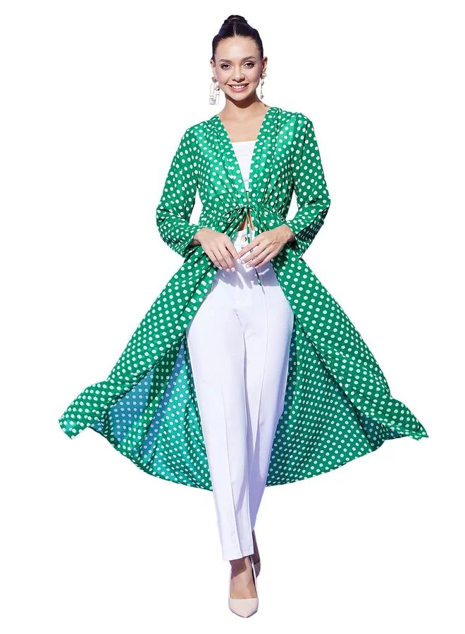 StyleStone Stylestone Green Polka Dot Print Long Sleeve Shrug