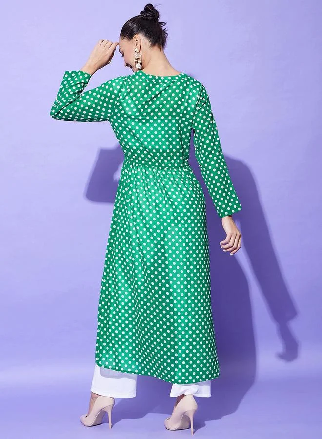 StyleStone Stylestone Green Polka Dot Print Long Sleeve Shrug