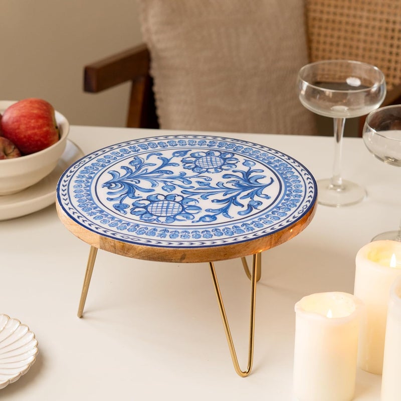 RITUALISTIC Holland Wooden Cake Stand with Metal Legs Elegant Cake Display for Decoration Cutting Round Dessert Tray for Cakes Events Birthdays Home Dcor - Image 1