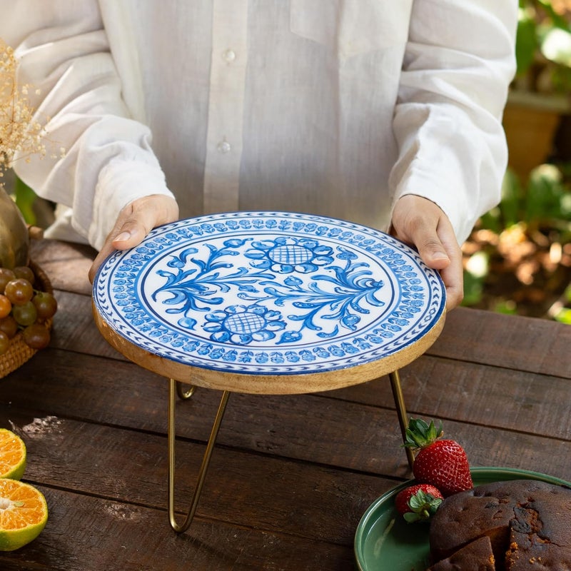 RITUALISTIC Holland Wooden Cake Stand with Metal Legs Elegant Cake Display for Decoration Cutting Round Dessert Tray for Cakes Events Birthdays Home Dcor - Image 2