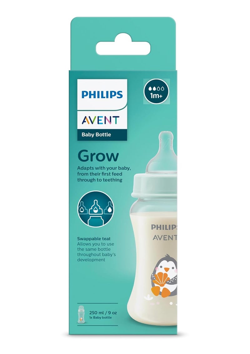 Avent Philips Avent Grow Plastic Feeding Bottle | Anti-Colic | Easy Fill,Easy Clean|BPA Free | with 1M+ Flow Teat | Made in India (250ml) (Penguine with Sea Shell) - Image 2