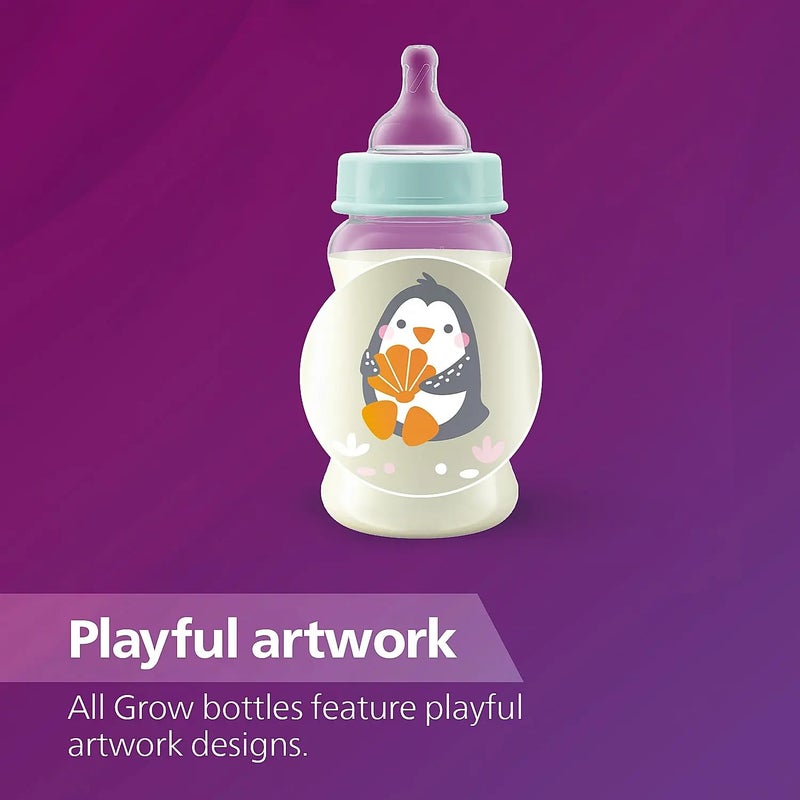 Avent Philips Avent Grow Plastic Feeding Bottle | Anti-Colic | Easy Fill,Easy Clean|BPA Free | with 1M+ Flow Teat | Made in India (250ml) (Penguine with Sea Shell) - Image 3