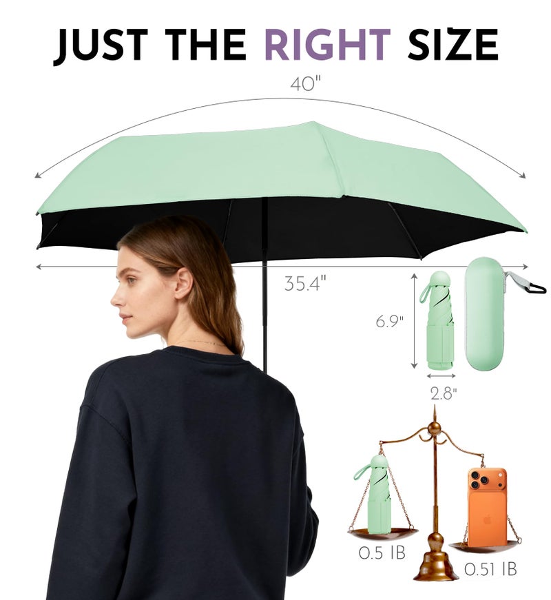 LILAC Travel Mini Umbrella with UPF 50+ Cooling UV Rain Protection, Compact Small & Lightweight Pocket-Sized Folding Umbrellas with Case for Purse & Backpack, Thoughtful Gift Women Men & Kids - Image 4