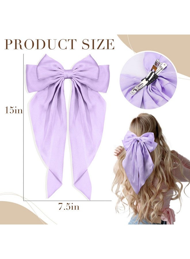 TOKUFAGU 10 PCS Large Hair Ribbon Barrettes with Long Tails for Women & Girls, TOKUFAGU Vintage French Hair Accessories - Bow Clips in 10 Colors (Set A) - Image 3