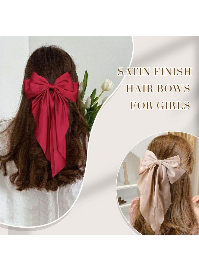 TOKUFAGU 10 PCS Large Hair Ribbon Barrettes with Long Tails for Women & Girls, TOKUFAGU Vintage French Hair Accessories - Bow Clips in 10 Colors (Set A) - Image 2