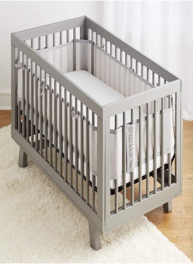BreathableBaby - BreathableBaby Breathable Mesh Crib Liner - Classic Collection - Gray - Fits Full-Size Four-Sided Slatted and Solid Back Cribs - Anti-Bumper - Image 1