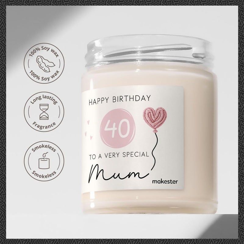 Makester Mum 40th Birthday Gifts - Luxury Soy Wax - Vanilla, Jasmine, Sugared Almond - Makester - Image 2