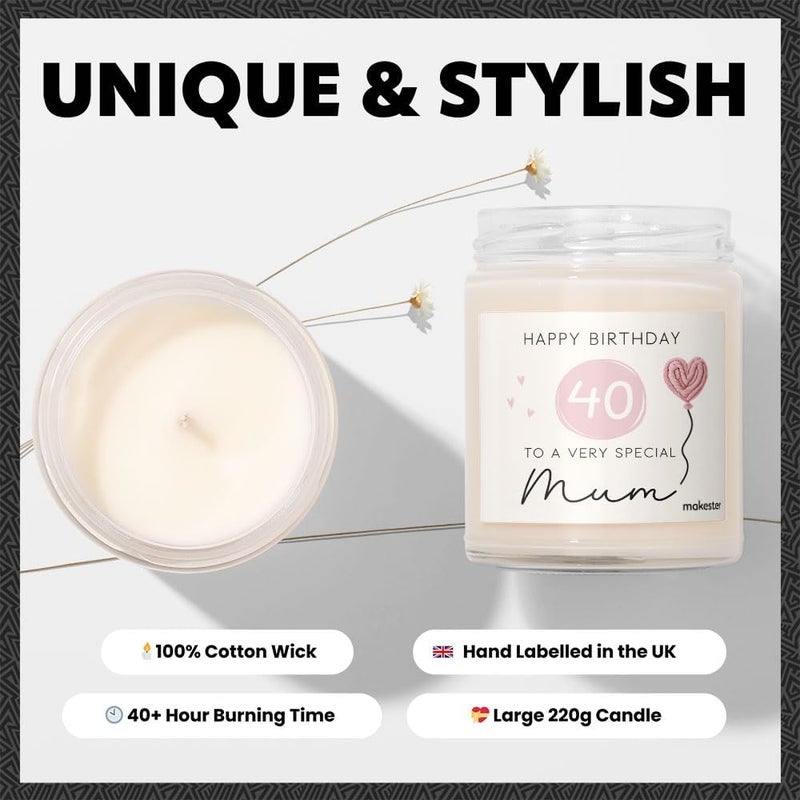 Makester Mum 40th Birthday Gifts - Luxury Soy Wax - Vanilla, Jasmine, Sugared Almond - Makester - Image 4