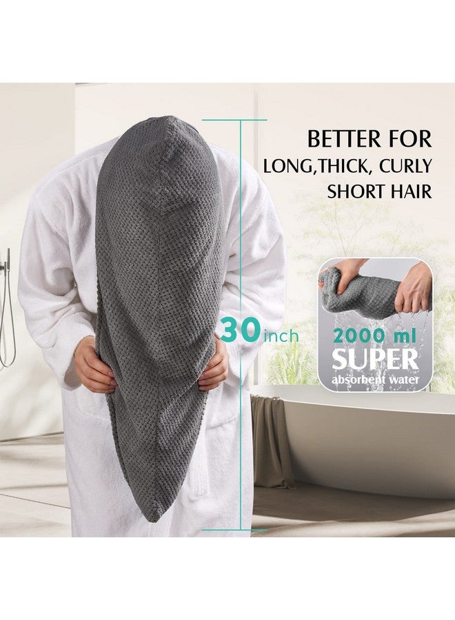 YFONG YFONG 3 Pack Large Microfiber Hair Towel Wrap, 30" x 10" Anti Frizz Quick Dry Hair Towels for Women Long, Curly, Thick Hair, Super Absorbent Hair Turban for Wet Hair (Grey, White, Camel) - Image 2