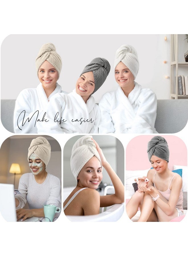 YFONG YFONG 3 Pack Large Microfiber Hair Towel Wrap, 30" x 10" Anti Frizz Quick Dry Hair Towels for Women Long, Curly, Thick Hair, Super Absorbent Hair Turban for Wet Hair (Grey, White, Camel) - Image 5