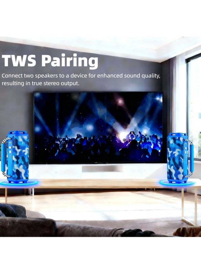 Portable Wireless Bluetooth Speaker with HD Sound, Bluetooth 5.4, 15W Dual Speaker, 16H Playtime, IPX7 Waterproof and Drop-Proof, TWS Pairing, for Outdoor/Home/Party/Beach (Square) - Navy Blue - Image 5