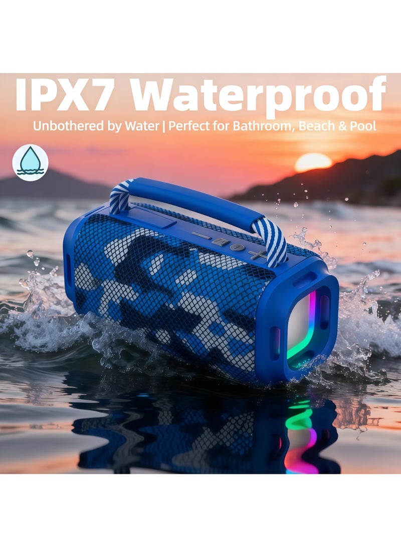 Lurette Portable Wireless Bluetooth Speaker with HD Sound, Bluetooth 5.4, 15W Dual Speaker, 16H Playtime, IPX7 Waterproof and Drop-Proof, TWS Pairing, for Outdoor/Home/Party/Beach (Square) - Navy Blue - Image 2