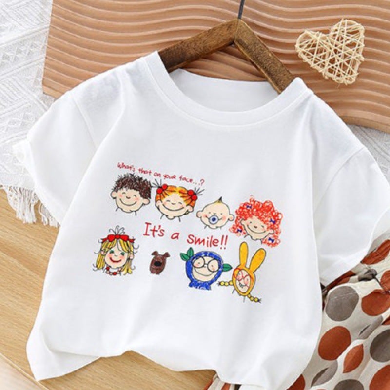 Boys And Girls Cotton Short-Sleeved T-Shirt New Summer Small And Medium-Sized Children'S Foreign-Style Cute Top Baby Printed White Trendy T - Image 1