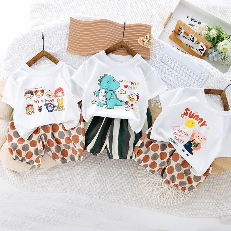 Boys And Girls Cotton Short-Sleeved T-Shirt New Summer Small And Medium-Sized Children'S Foreign-Style Cute Top Baby Printed White Trendy T - Image 2