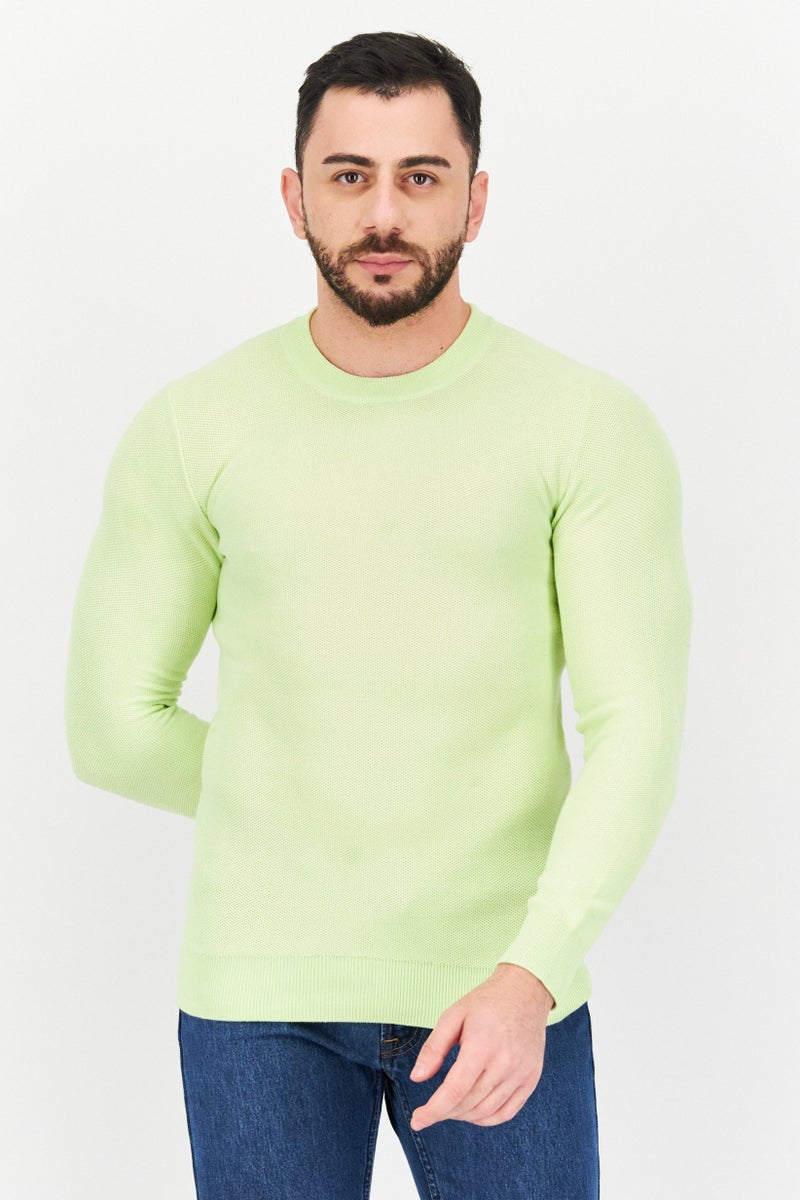 Celio Men Crew Neck Knitted Long Sleeves Sweater, Lime Green - Image 1