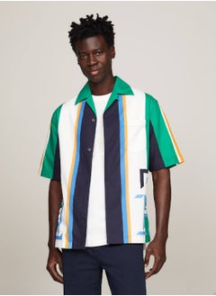 TOMMY HILFIGER Men's Th Monogram Colour-Blocked Cuban Collar Classic Shirt -  Pure cotton, Multicolor  - Image 1
