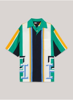 TOMMY HILFIGER Men's Th Monogram Colour-Blocked Cuban Collar Classic Shirt -  Pure cotton, Multicolor  - Image 2