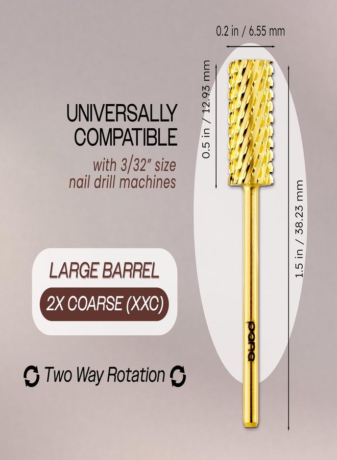 PANA 3/32" Shank Size - Flat Top Large Barrel Gold Carbide 2X Coarse Grit - Nail Drill Bit for e-File Nail Drills - Image 4