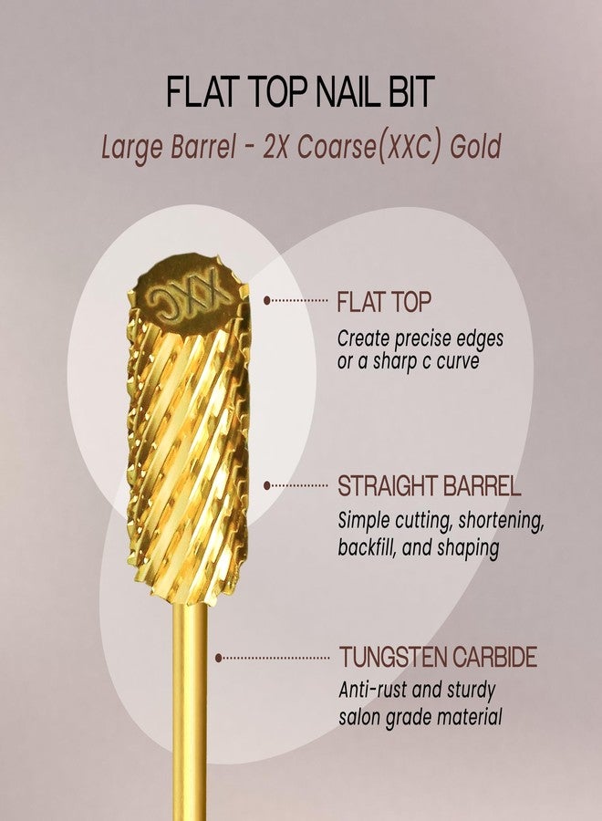 PANA 3/32" Shank Size - Flat Top Large Barrel Gold Carbide 2X Coarse Grit - Nail Drill Bit for e-File Nail Drills - Image 2