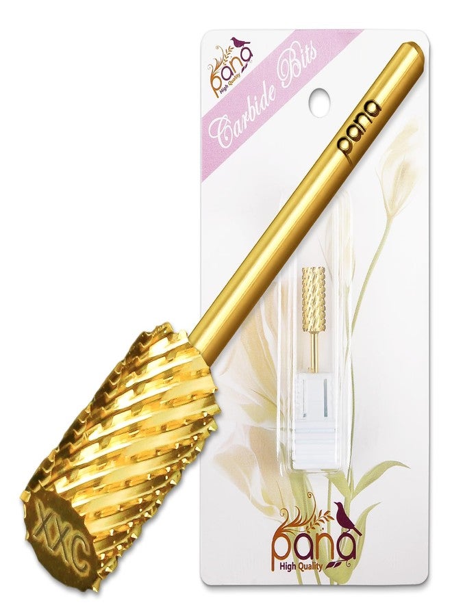 PANA 3/32" Shank Size - Flat Top Large Barrel Gold Carbide 2X Coarse Grit - Nail Drill Bit for e-File Nail Drills - Image 1
