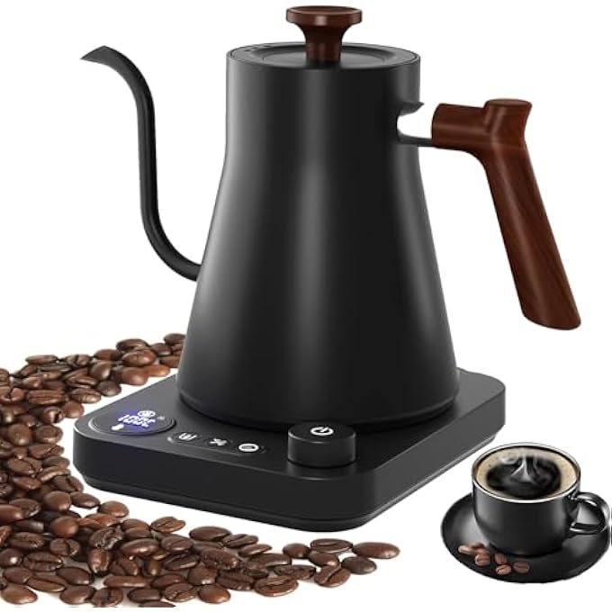 AoMige Electric Gooseneck Kettle304 Stainless Steel Coffee Kettle With Temperature Control PresetsQuick Heating  Automatic Shut Off Electric Tea Pot For Pour Over CoffeeBrew TeaBoil Hot Water09L - Image 1