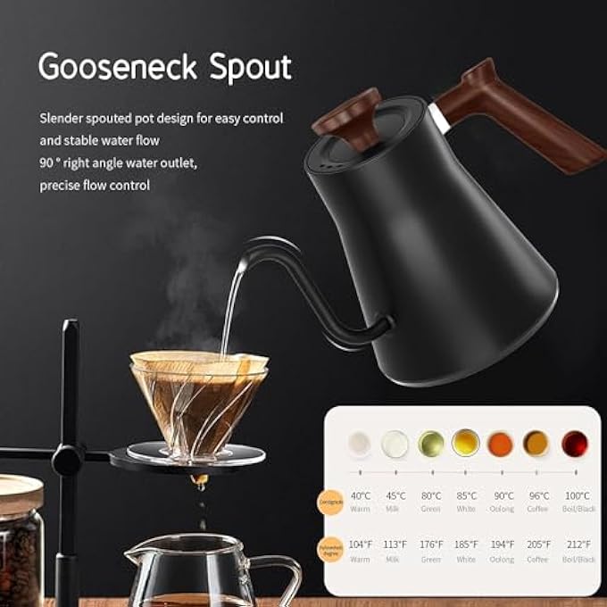 AoMige Electric Gooseneck Kettle304 Stainless Steel Coffee Kettle With Temperature Control PresetsQuick Heating  Automatic Shut Off Electric Tea Pot For Pour Over CoffeeBrew TeaBoil Hot Water09L - Image 2