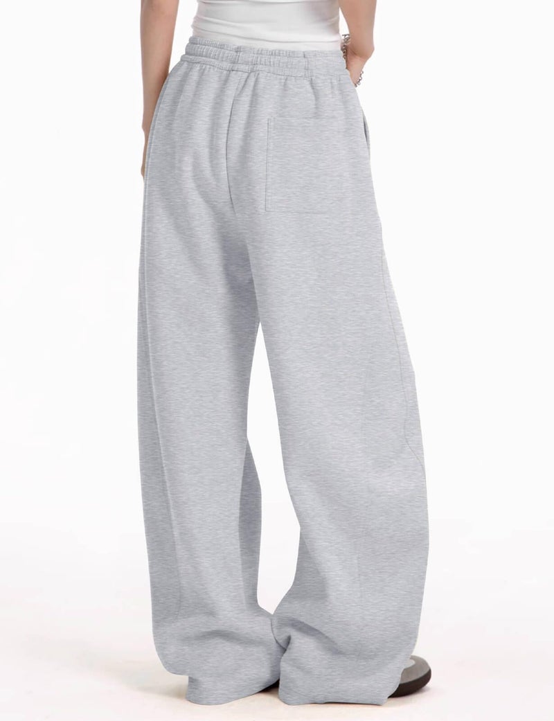 FACDIBY Women's Fleece Lined Barrel Sweatpants Baggy Casual Wide Leg Pants Drawstring Athletic High Waisted Lounge Sweats with Pockets Grey S - Image 2
