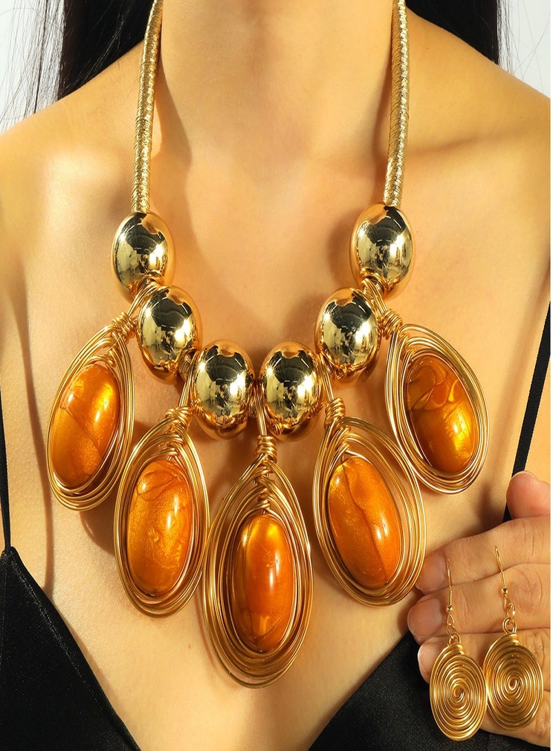 Necklace Earrings Set for Women, Unique Colorful Bib Collar Necklace Ethnic Indian Tribal Costume Jewelry Set Handmade - Image 2