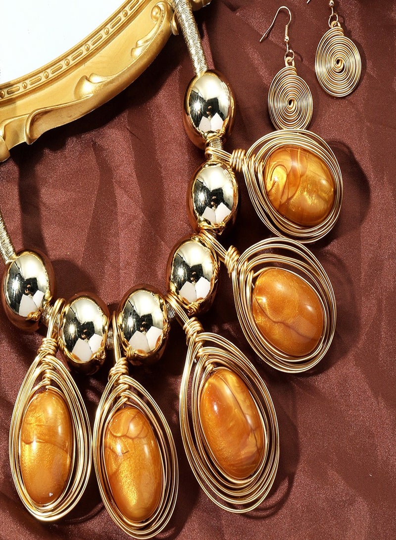 Necklace Earrings Set for Women, Unique Colorful Bib Collar Necklace Ethnic Indian Tribal Costume Jewelry Set Handmade - Image 4