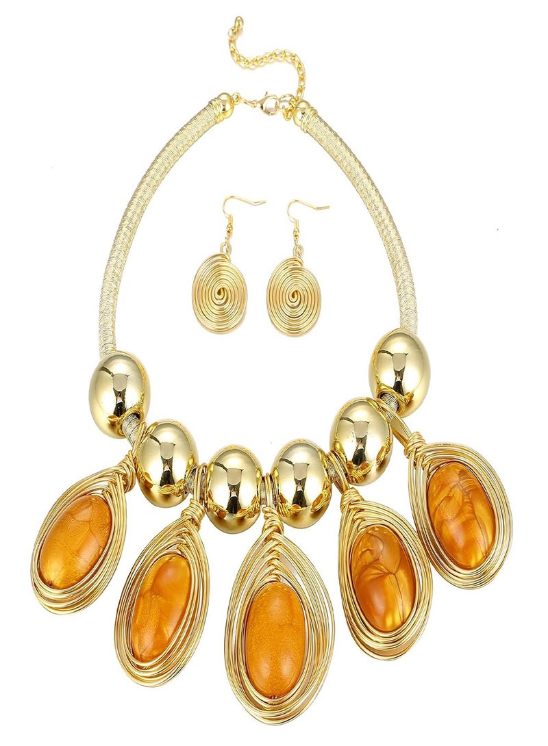 Necklace Earrings Set for Women, Unique Colorful Bib Collar Necklace Ethnic Indian Tribal Costume Jewelry Set Handmade - Image 1