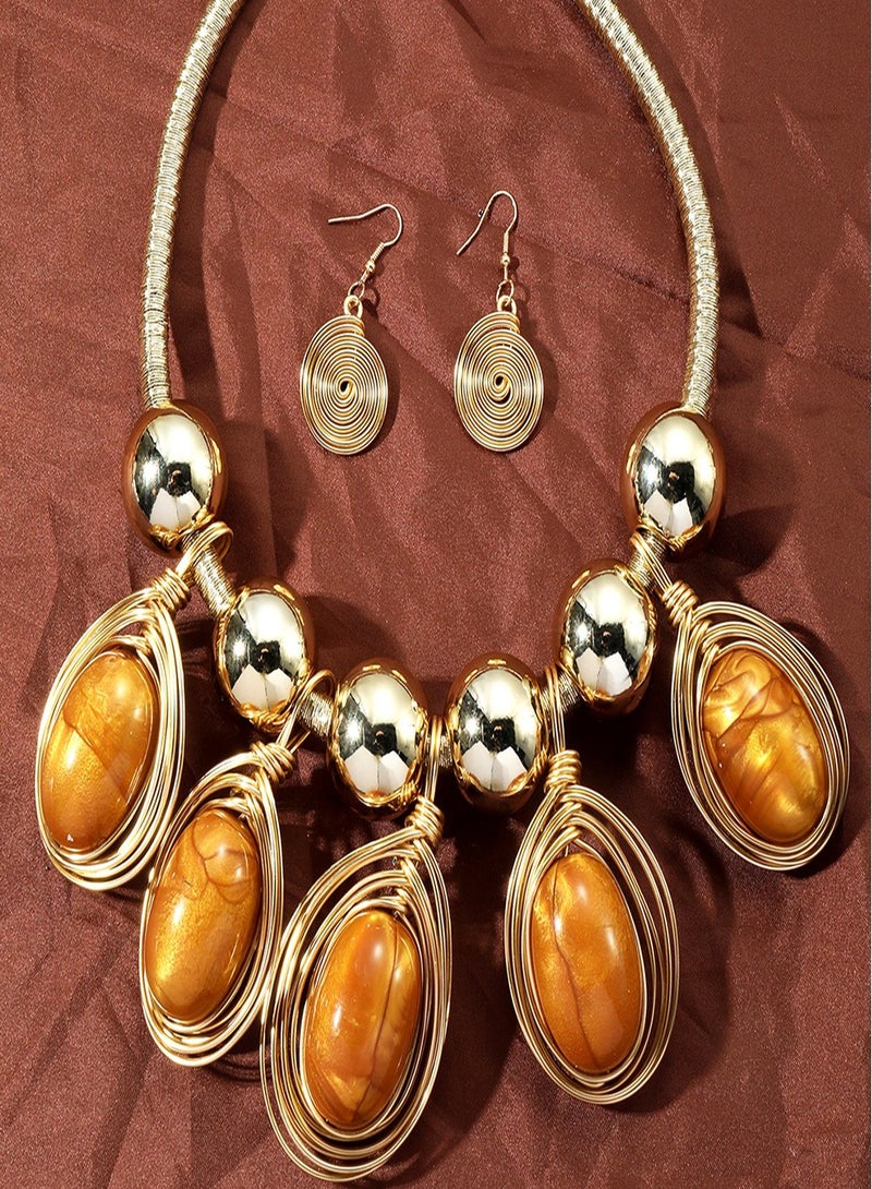 Necklace Earrings Set for Women, Unique Colorful Bib Collar Necklace Ethnic Indian Tribal Costume Jewelry Set Handmade - Image 3