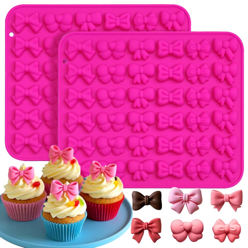 Solldgt Bow Chocolate Silicone Molds, 2 Pack 72 Cavities Mini Bows Sugar Candy Molds Bowknot Cake Pop Mold DIY Cupcake Toppers Cake Decorating for Birthday Wedding Party - Image 1