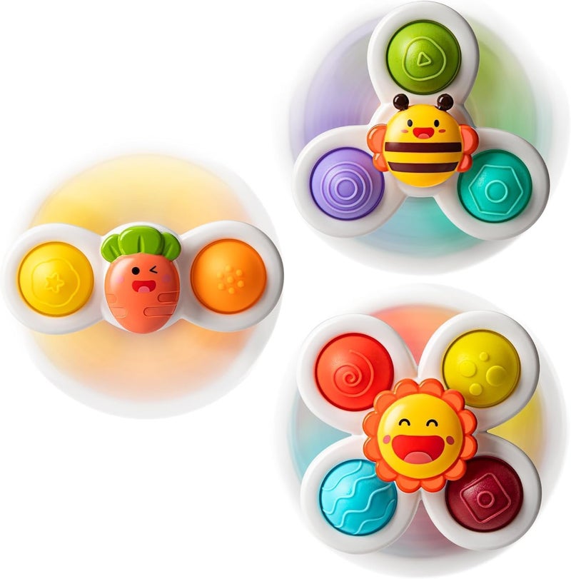 SKY-TOUCH 3PCS Suction Cup Spinner Toys for Toddlers 12M+, Pressable Baby Sensory Fidget Bath Toys, Stress Relief Toys with Strong Suction for High Chair, Car Window, Travel, Fine Motor  Skills - Image 1