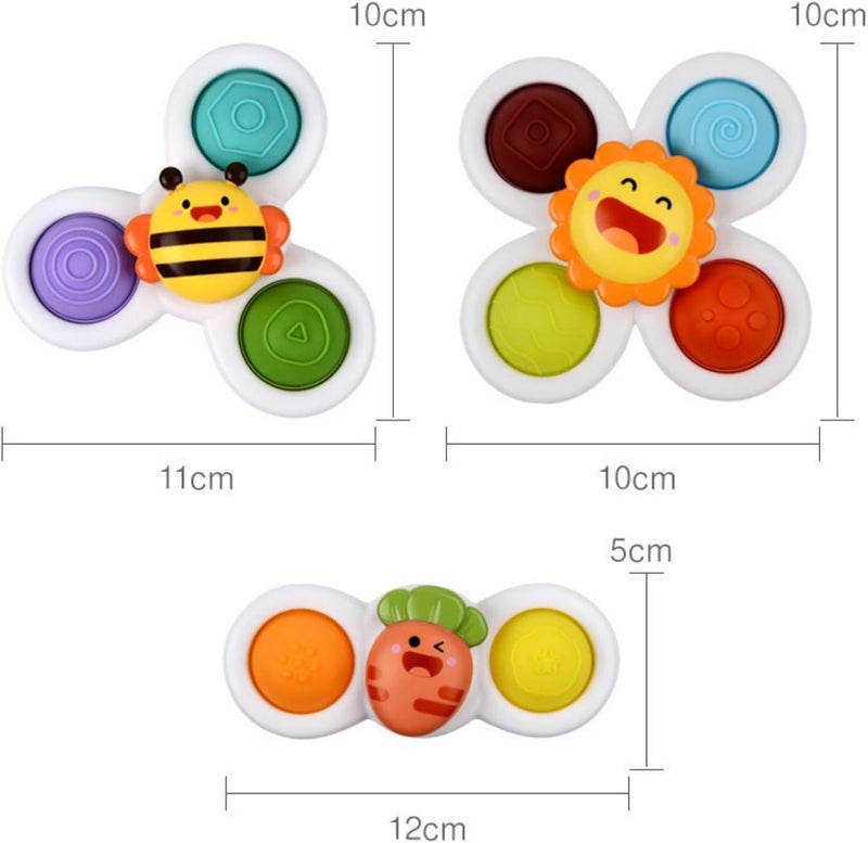 SKY-TOUCH 3PCS Suction Cup Spinner Toys for Toddlers 12M+, Pressable Baby Sensory Fidget Bath Toys, Stress Relief Toys with Strong Suction for High Chair, Car Window, Travel, Fine Motor  Skills - Image 4