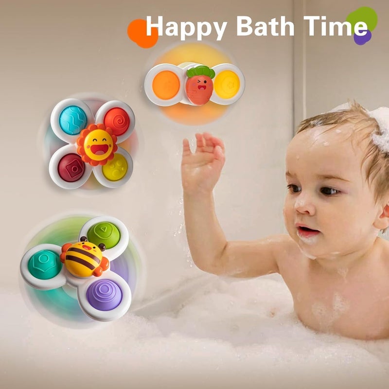 SKY-TOUCH 3PCS Suction Cup Spinner Toys for Toddlers 12M+, Pressable Baby Sensory Fidget Bath Toys, Stress Relief Toys with Strong Suction for High Chair, Car Window, Travel, Fine Motor  Skills - Image 2