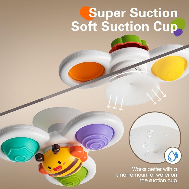 SKY-TOUCH 3PCS Suction Cup Spinner Toys for Toddlers 12M+, Pressable Baby Sensory Fidget Bath Toys, Stress Relief Toys with Strong Suction for High Chair, Car Window, Travel, Fine Motor  Skills - Image 3