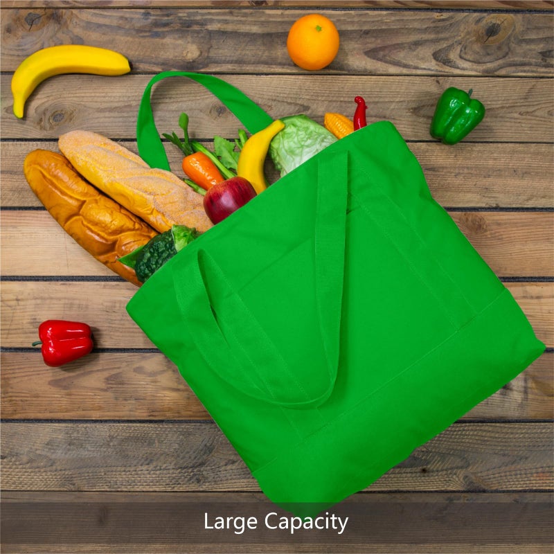 TOPDesign 1-Pack Canvas Tote Bag with an External Pocket  Reusable Grocery Shopping Bag  Top Zipper Closure  Daily Essentials (Lime Green) - Image 4