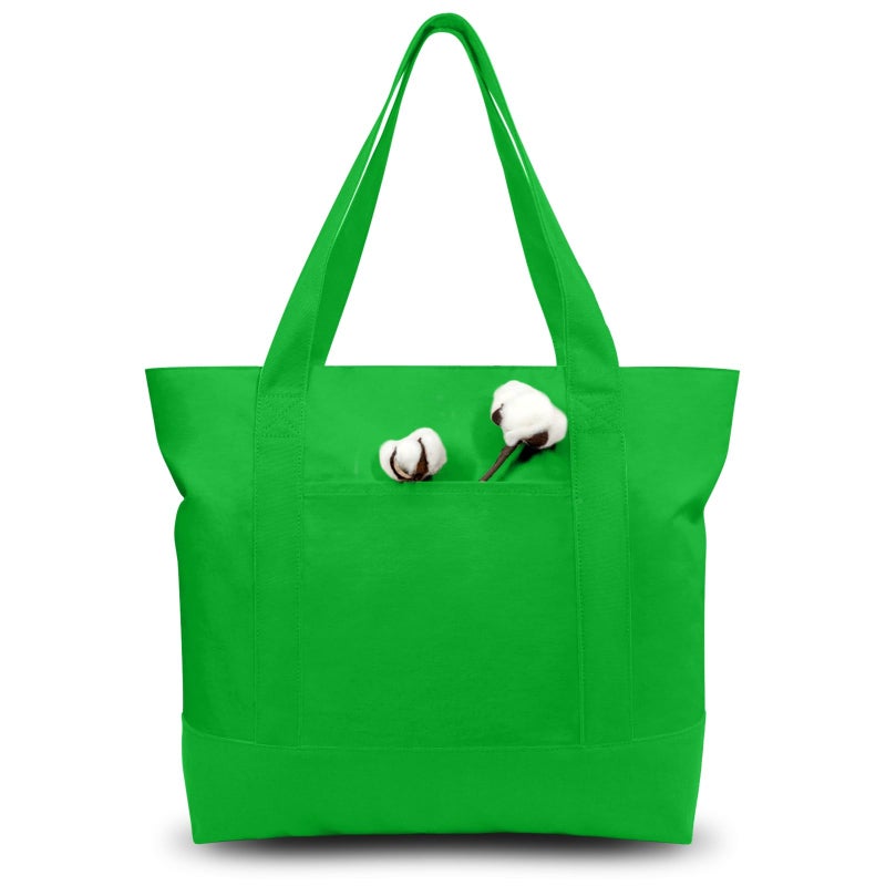 TOPDesign 1-Pack Canvas Tote Bag with an External Pocket  Reusable Grocery Shopping Bag  Top Zipper Closure  Daily Essentials (Lime Green) - Image 1