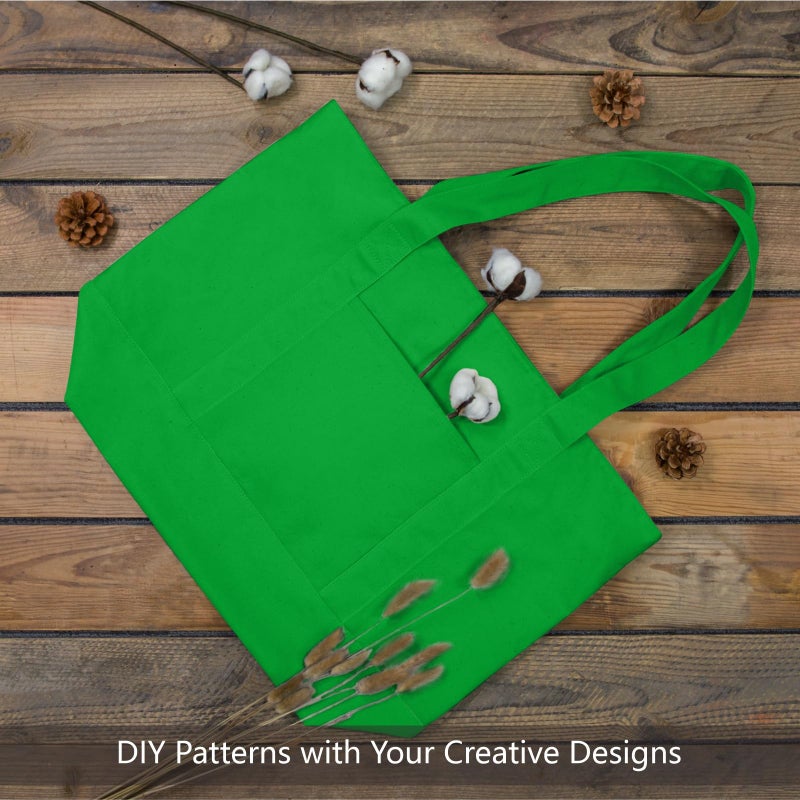 TOPDesign 1-Pack Canvas Tote Bag with an External Pocket  Reusable Grocery Shopping Bag  Top Zipper Closure  Daily Essentials (Lime Green) - Image 3