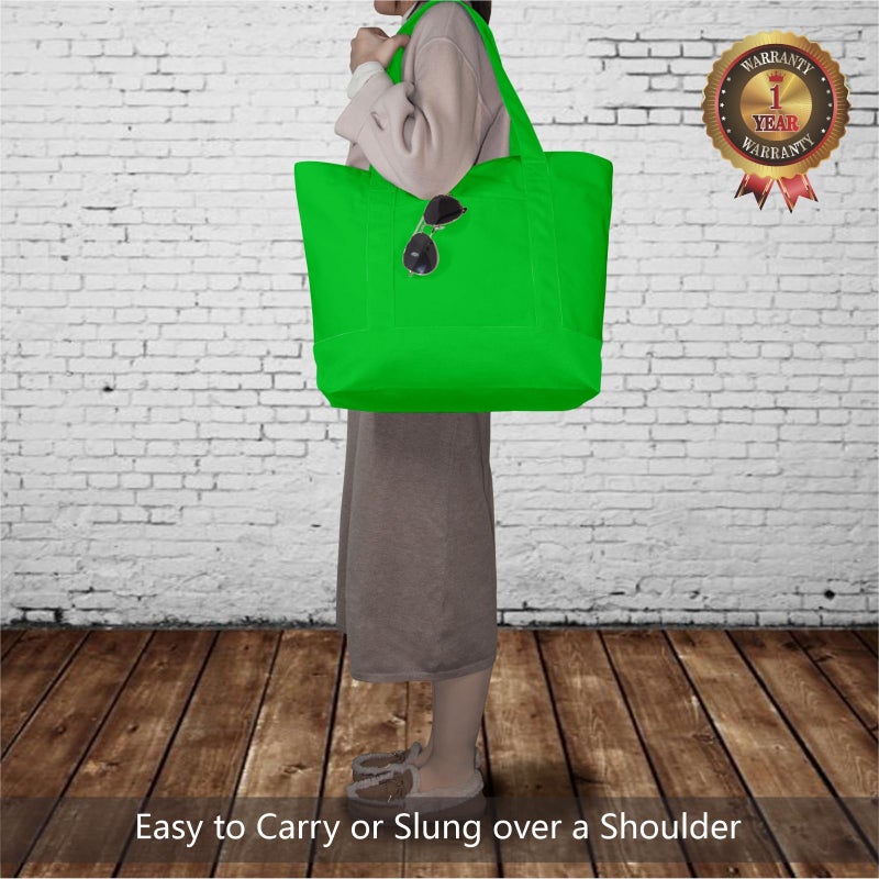 TOPDesign 1-Pack Canvas Tote Bag with an External Pocket  Reusable Grocery Shopping Bag  Top Zipper Closure  Daily Essentials (Lime Green) - Image 2