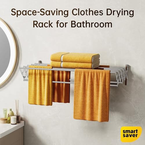 Smart Saver Wall Mounted Clothes Drying Rack, Foldable Wall Mount Laundry Rack Folding Indoor, Drying Rack Clothing Collapsible, Retractable Towel Rack, Space Saver with 5 Drying Rods - Image 4