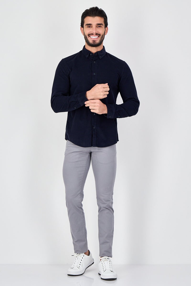 Celio Men Regular Fit Textured Long Sleeve Casual Shirt, Navy - Image 2