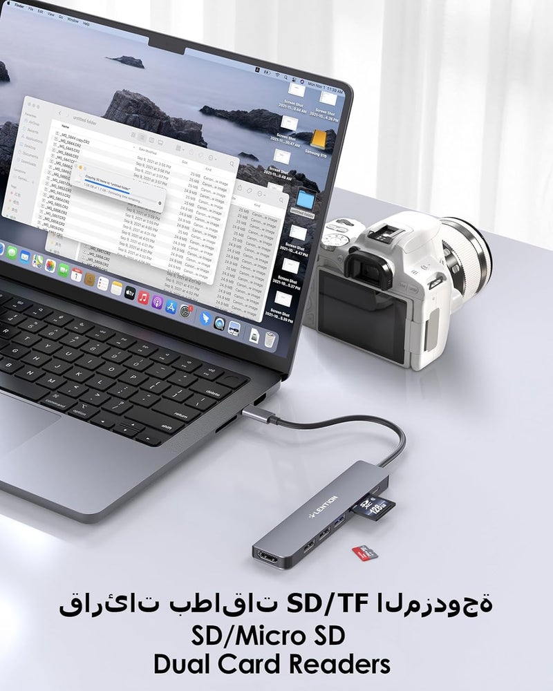 Lention USB C Hub with 100W Charging, 4K HDMI, Dual Card Reader, USB 3.0 & 2.0 Compatible 2025-2016 MacBook Pro, New Mac Air/Surface, Chromebook, More, Stable Driver Adapter (CB-CE18, Space Gray) - Image 3