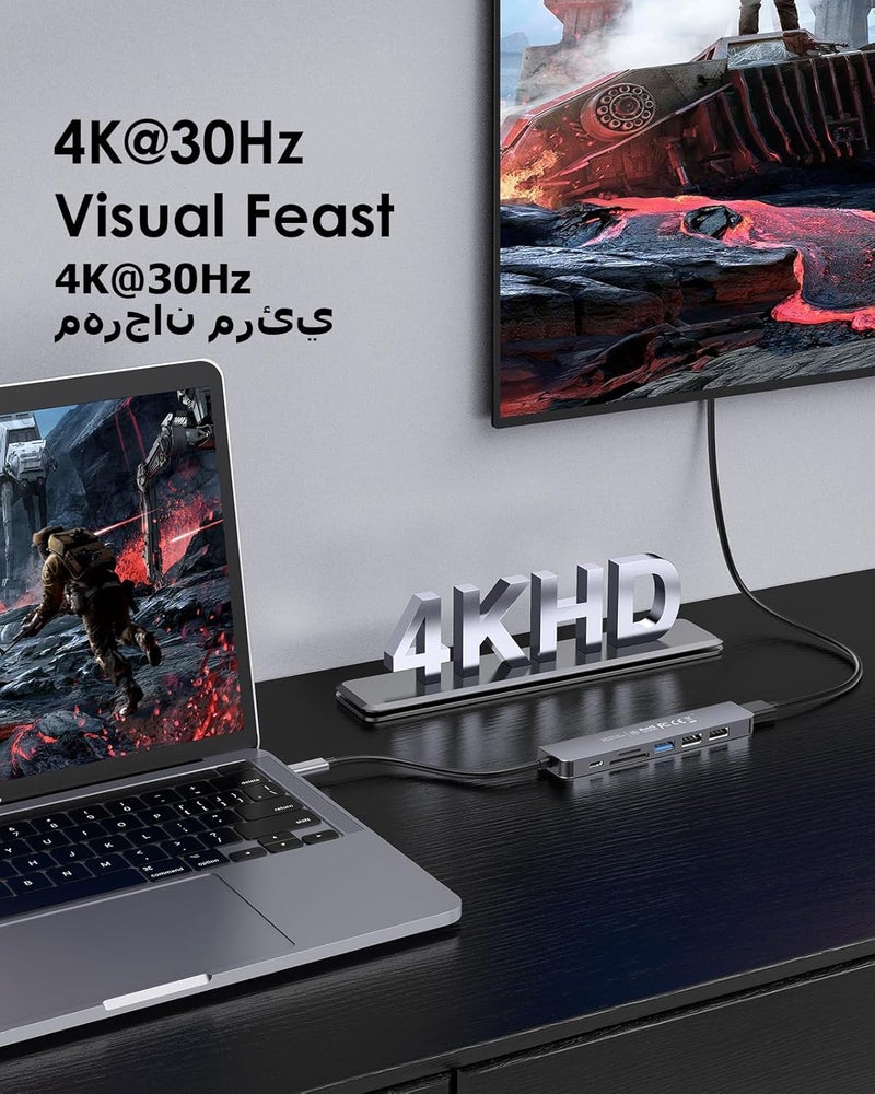 Lention USB C Hub with 100W Charging, 4K HDMI, Dual Card Reader, USB 3.0 & 2.0 Compatible 2025-2016 MacBook Pro, New Mac Air/Surface, Chromebook, More, Stable Driver Adapter (CB-CE18, Space Gray) - Image 2
