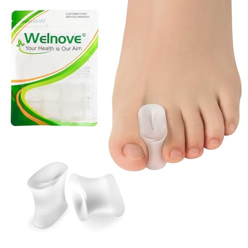 Welnove Upgraded Gel Toe Separators 8Pack Aloe Vera Extract Infused Silicone Toe Spacers for Straightening Overlapping Toes Calluses Bunion Corrector for Men and Women Large Clear - Image 1