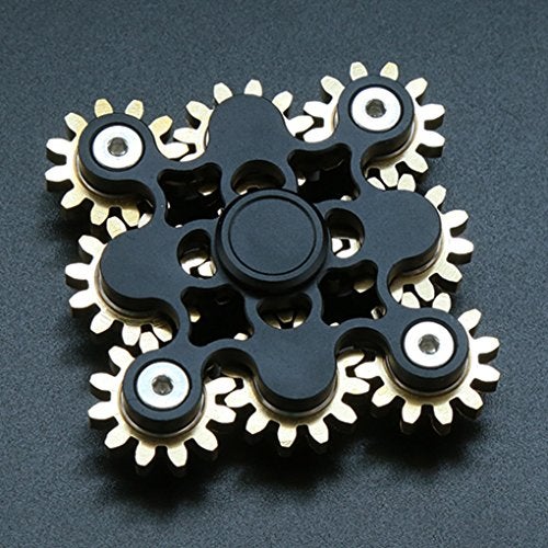 Bitopbi Pure Brass Fidget Spinner Gears Linkage Fidget Metal DIY Hand Spinner Spins Long Time EDC Focus Meditation Break Bad Habits ADHD with Multiple Premium Bearings 9 Gears Black - Image 1