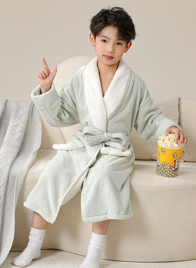 Hanayo Kids Bath Robe Winter Nightgown Cute Bathrobe for Girls & Boys Unisex Bathrobe V Neck Long Sleeve Sleepwear Robe Casual Pajamas Perfect for Toddler Everyday Use(Green,M) - Image 3