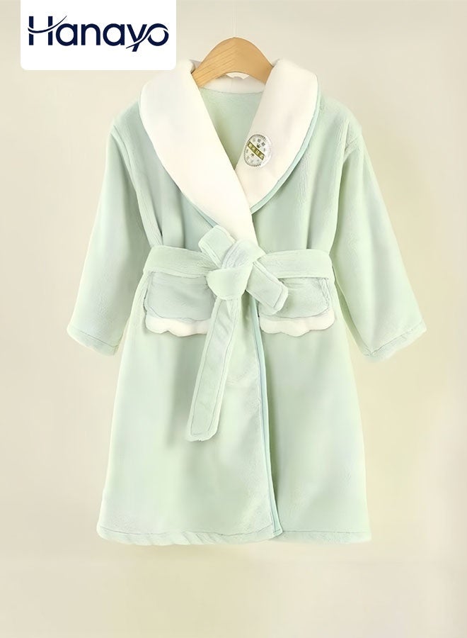Hanayo Kids Bath Robe Winter Nightgown Cute Bathrobe for Girls & Boys Unisex Bathrobe V Neck Long Sleeve Sleepwear Robe Casual Pajamas Perfect for Toddler Everyday Use(Green,M) - Image 1