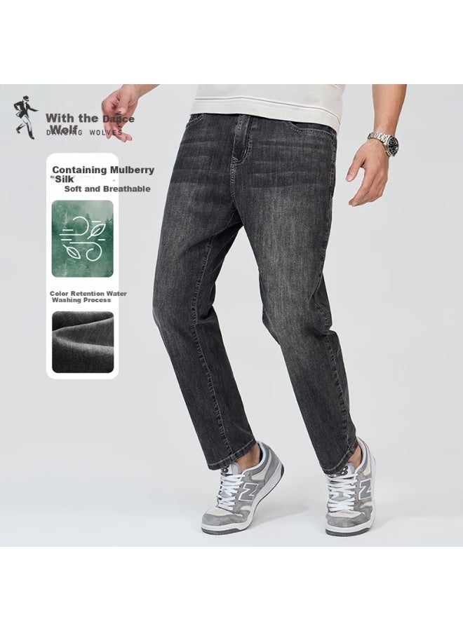 Dancing Wolves Smooth And Skin-friendly Denim Cropped Pants, Vintage Washed Jeans For Men, 002 Dark Gray, Size 29 - Image 1
