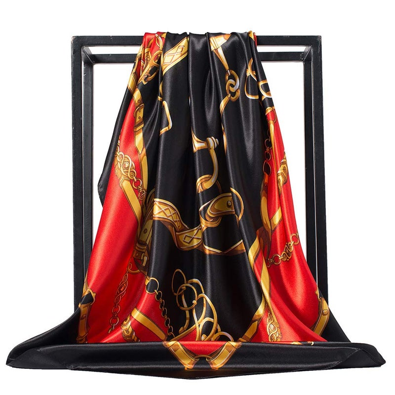 NUWEERIR Womens Large Satin Square Scarf Silk Feeling Hair Wrapping Gift Designer Scarf 35x35 Inches (53) - Image 2